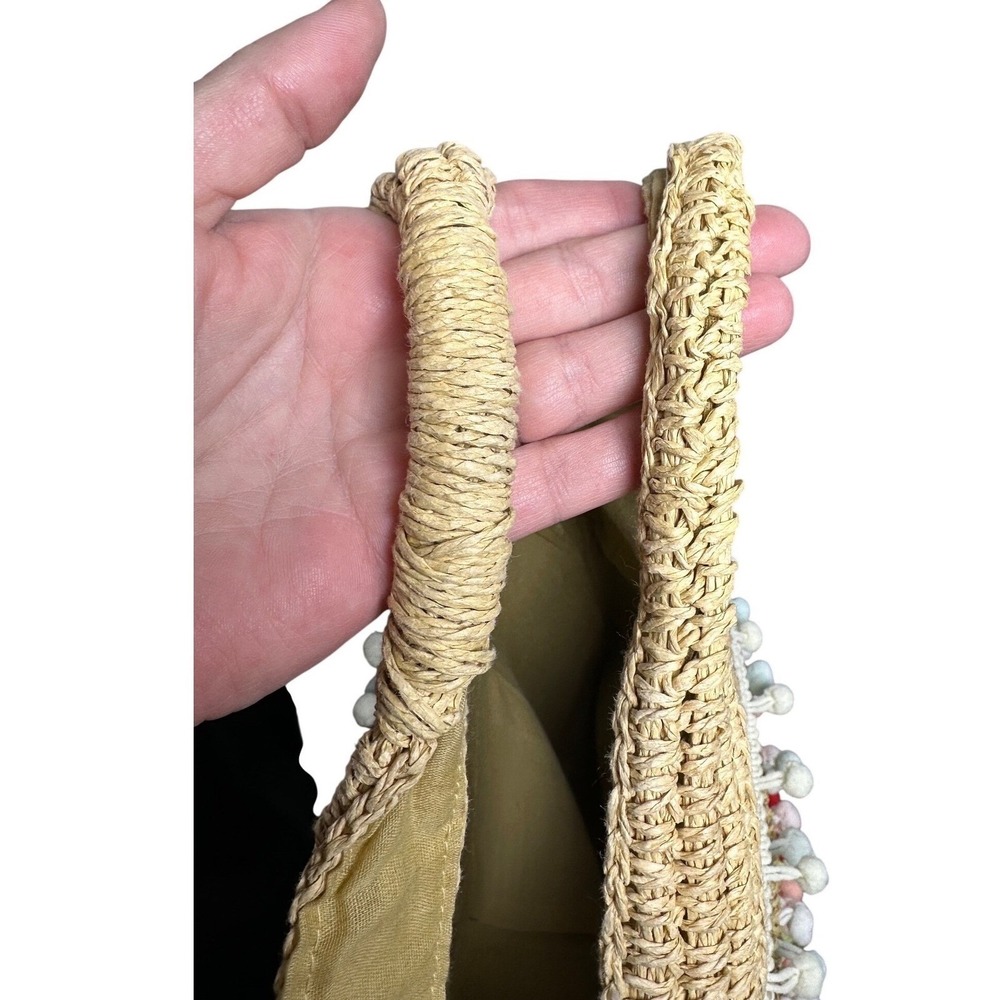 Bay Sky Rainbow Pom‎ Pom Straw Tote Beach Bag Boho Summer Woven Handbag - Picture 12 of 12